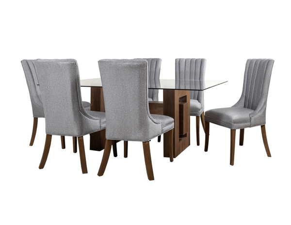 Imagen de Antecomedor Wonder 6 sillas cristal nogal claro